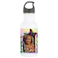 Personalized Butterfly and Flowers Photo and Name Stainless Steel Water Bottle