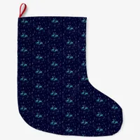 Blue Moonlit Deer Large Christmas Stocking