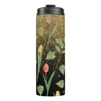 ** Floral Girly Pink Yellow TULIPS Gold Glitter Thermal Tumbler