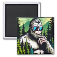 Curious Bigfoot with Sunglasses Hiding in Woods Magnet