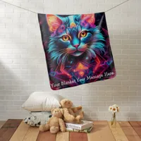 Cosmic Guardian Cat – Neon Galaxy Mandala  Baby Blanket