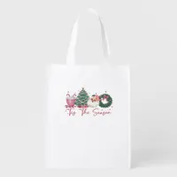Tis The Season Merry Christmas Cute Xmas Coffee Ch Grocery Bag