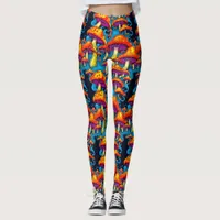 Psychedelic Retro Trippy Mushrooms Leggings