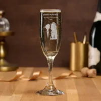 Simple, Cartoon-Iike  Spouses Illustration Wedding Champagne Flute