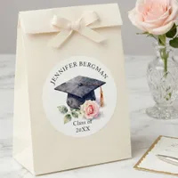 Elegant Watercolor Graduation Cap Blush Pink Rose  Classic Round Sticker
