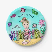 Pretty Pesonalized Pink Blonde Mermaid Birthday Paper Plates