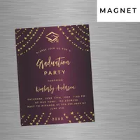 Burgundy gold stars graduation party modern luxury magnetic invitation