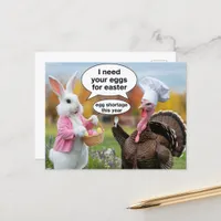 Funny Easter Bunny Asks Thanksgiving Turkey Eggs Postcard