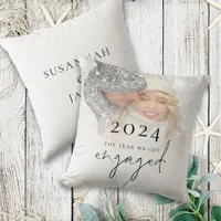 Modern The Year We Got Engaged Photo Overlay Throw Pillow