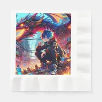 Anime Boy and Dragon in a Dystopian World Napkins