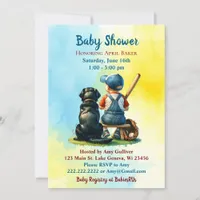 Boy and Black Lab Baseball Blue Baby Shower Invitation