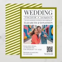 Olive Green & Cream Magazine Wedding Photo Invitation