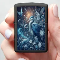 Ethereal Blue Heron in a Glowing Haven full Zippo Lighter