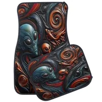 Mysterious Alien Presence in Vivid Cosmic Art Car Floor Mat