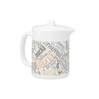 Coffee on Burlap Word Cloud Teal ID283 Teapot