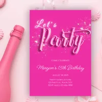 Modern Girly Pink Gold Glitter Birthday Party Invitation