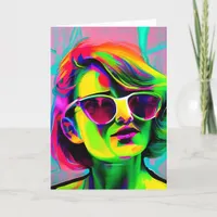 Personalized Message Colorful Woman in Sunglasses Card