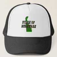 State of Delaware Picture Text & Map Outline Trucker Hat