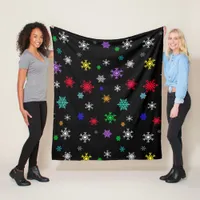 Black background with bright pretty colorful snow fleece blanket