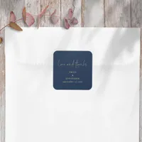 Elegant Love Thanks Script Navy Gold Wedding Square Sticker