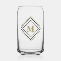 Geometric Diamond Frame Monogram Black/Gold ID617 Can Glass