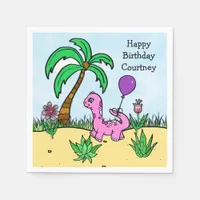 Whimsical Dinosaur Girl's Birthday Pink Dinosaur Napkins