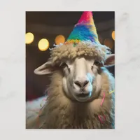 Sheep at a Funny Colorful Birthday Party Postcard