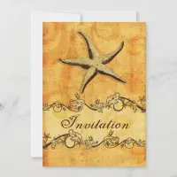 rustic, vintage ,starfish beach wedding invites