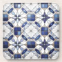 Mosaic Moroccan Tile Pattern#2 Blue White ID1078 Beverage Coaster