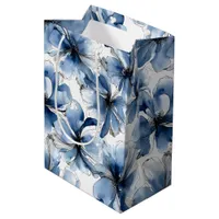 Abstract Blue & White Watercolor Flowers Medium Gift Bag