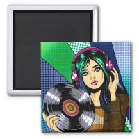 Pop Art Girl with Record Magnet