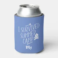 I Survived Summer Camp Funny Blue Camping Quote Can Cooler