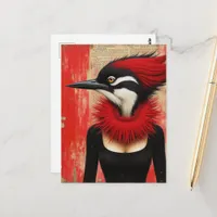 Woodpecker in a black dress fantasy postcard