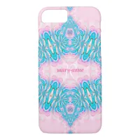 Fractal Pink Lace Garter Monogram Name iPhone 8/7 Case