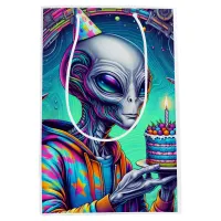 Alien holding Birthday Cake  Medium Gift Bag