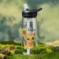 See The Beauty | Orange Cat and Sunflower Name   Water Bottle