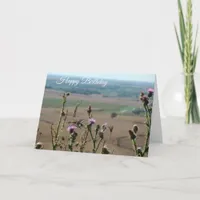 Happy Birthday Purple Flowers Scenic View Card