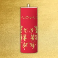 Gold Fairies with Pixie Dust on Red Monogram | Pillar Candle