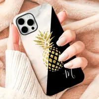 Gold Pineapple Marble Black Monogram iPhone 16 Pro Max Case
