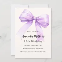 Lavender bow cream elegant birthday invitation