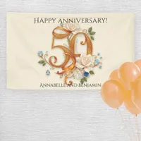 White Roses and Gemstones Golden 50th Anniversary Banner