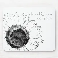 Black and White Sunflower Wedding Mouse Pad