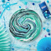 Blue, Teal, Turquoise and White Swirls Marble Art  Paper Plates