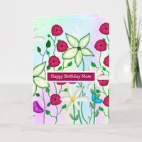 Happy Birthday Mom,  Pretty Floral Watercolor Card