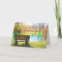Birthday Fall Leaves Autumn Park Bench Serene Card