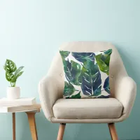 Green and Blue Foliage Philodendron Botanical   Throw Pillow