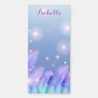 Boho Pastel Purple Pink Feathers Sparkles Custom Magnetic Notepad