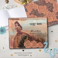 Elegant Vintage Copper Rose Quinceañera  Guest Book
