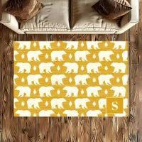 Personalized Yellow White Bear Pattern Monogram Rug