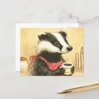 Cute Coffee Time With Adorable Miss Badger Postcard